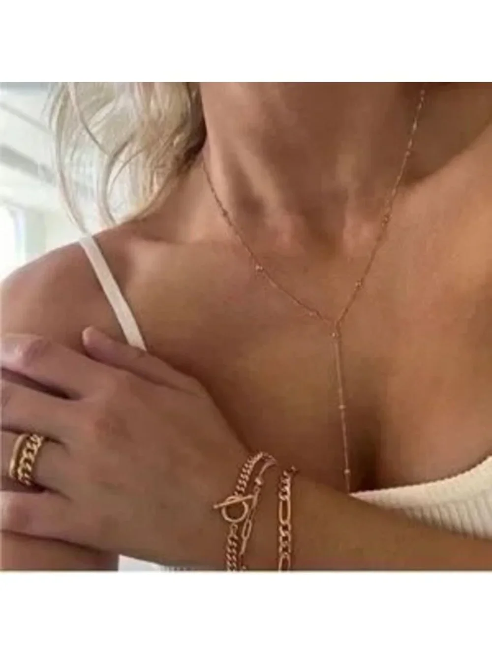 GOLD 14k Gold Plated Beaded Lariat Necklace